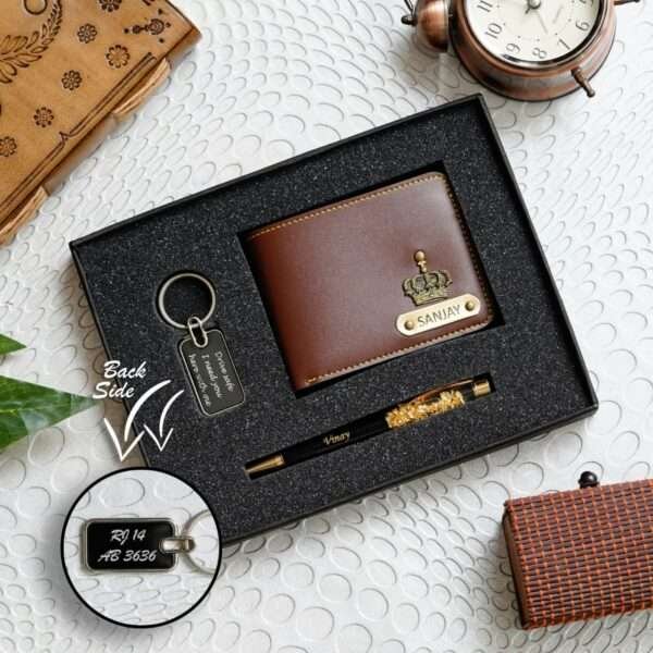 Wallet+Keychain+Pen Commbo- Brown Color