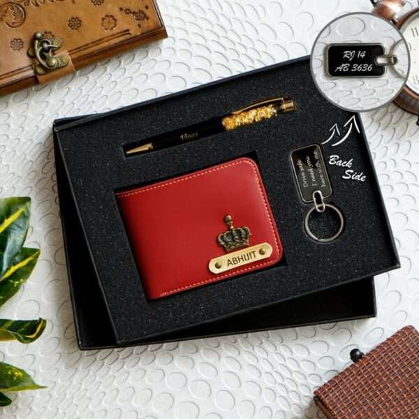 Wallet+Keychain+Pen Commbo- Red Color