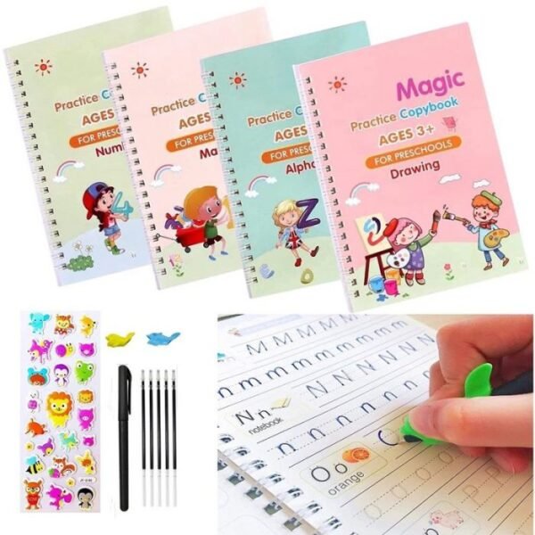 Magic Practice Copybook Reusable Writing Tool Sketch Pad (10 Refill 1 Pen 4 Book)