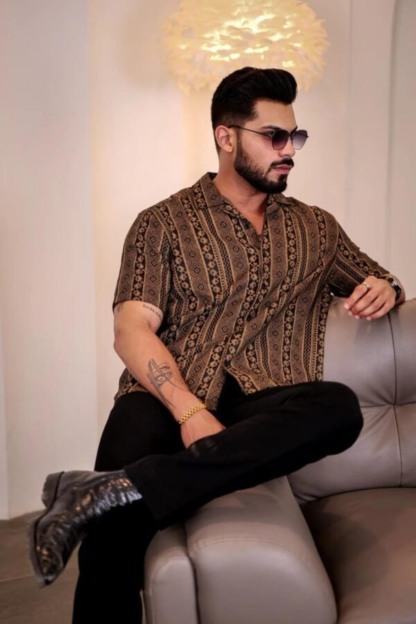 Printed Half Sleeve Shirt [Gold Black] - Image 3