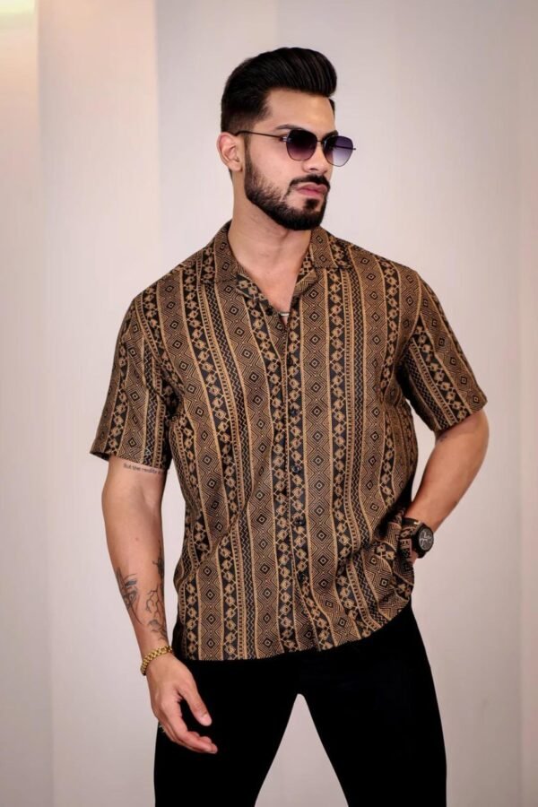 Printed Half Sleeve Shirt [Gold Black] - Image 6