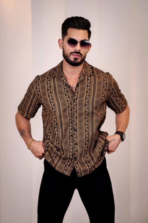 Printed Half Sleeve Shirt [Gold Black] - Image 5