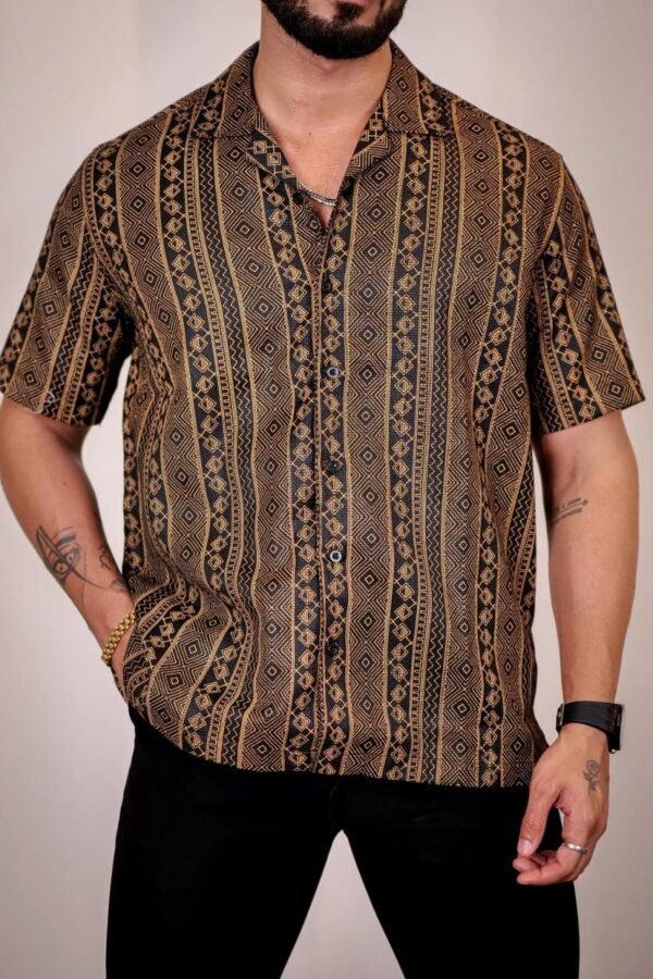 Printed Half Sleeve Shirt [Gold Black] - Image 4