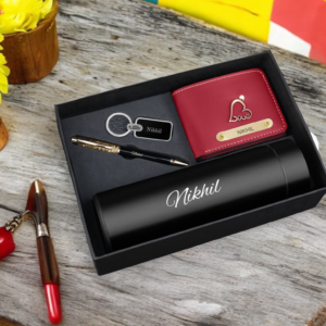 Personalized Wallet Keychain Pen Combo With Temperature Bottle-Red